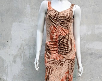 y2k vintage ROCCOBAROCCO maxi dress. peach brown animal print long dress