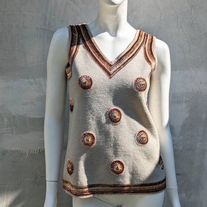 vintage jaren &#39;60 lurex vest AUTEUIL. pailletten goud breien gilet. Naka Alta Moda