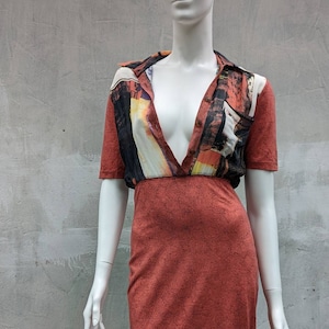 vintage 90s FUZZI abstract dress. multicolor dress japanese print