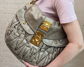 Y2k Vintage MIU MIU Leather Handbag. Grey Quilted Shoulder Y2k Vintage MIU MIU Leather Handbag. Grey Quilted Shoulder