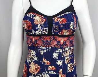 vintage 90s JUST CAVALLI top. navy abstract floral top spaghetti straps