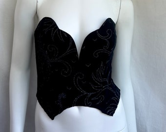 vintage 80s LA PERLA velvet bustier. shine crop corset