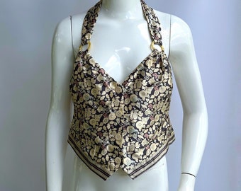 Y2k Vintage Emporio Armani Floral Halter Top, Satin Vest