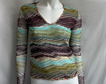 y2k vintage MISSONI mesh top abstract print. sheer long sleeve top