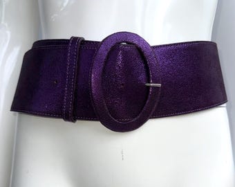 Y2k Vintage Moschino Purple Belt,  Wide Shiny Leather Belt
