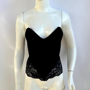 Vintage 90s La Perla Black Velvet Corset, Ribbed Lace Bustier
