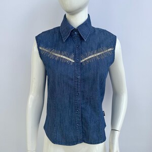 【archive】90s DIESEL Sleeveless Tank-top DIESEL Vintage Denim Top Sleeveless Asymmetrical Zip Blouse