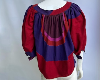 Vintage 80s Kenzo Paris Cotton Blouse, Loose Abstract Shirt