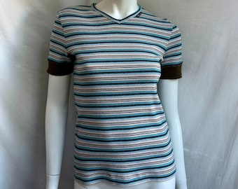 Y2k Vintage DOLCE GABBANA Striped Top. D&G Blue V-neck T