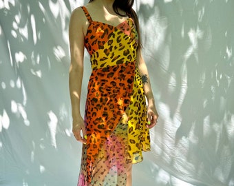 y2k vintage MOSCHINO silk leopard dress. multicolor animal print dress