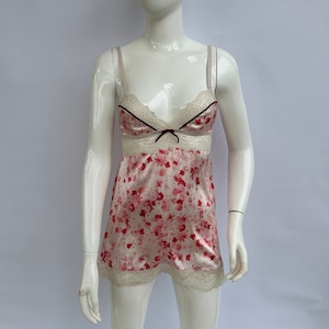y2k vintage DOLCE GABBANA sukienka typu slip. Kwiatowa różowa satynowa koszula nocna