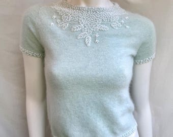 Y2k Vintage Moschino Wool Top, Baby Blue Knit Cropped Top