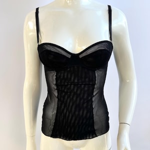 Y2k Vintage Dolce Gabbana Mesh Bustier, Black Sheer Corset