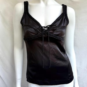 Y2k Vintage Just Cavalli Satin Top, Lace Up Black Corset