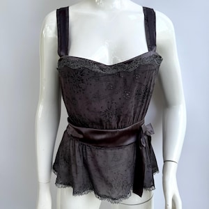 Y2k Vintage La Perla Silk Bustier, Gray Floral Print Corset