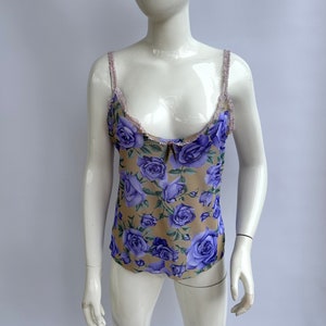 y2k vintage DOLCE GABBANA floral mesh top. purple roses print
