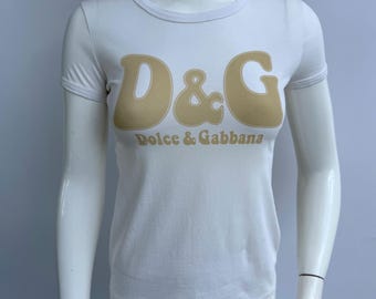 Y2k Vintage Dolce Gabbana White Ribbed Top, Floral and Fruit