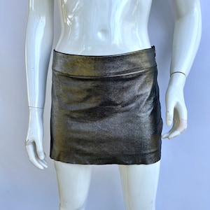 Vintage 90s Plein Sud Metallic Leather Mini Skirt, Silver Black Skirt
