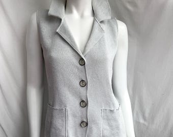 Vintage 90s Knit Vest Georges Rech, Ribbed Silver Collared Top