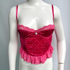 NWT Y2k Vintage Silk Pink Bustier John Richmond, Satin Monogram Lace Corset