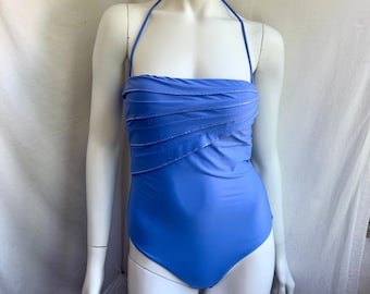 y2k LA PERLA sky blue swimwear. pleated sequin one piece swim