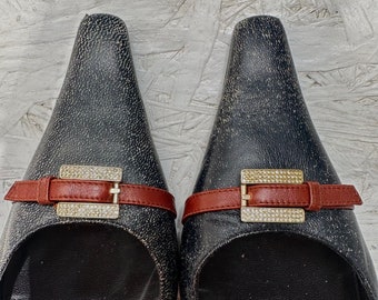 vintage 90er Jahre GIANNI VERSACE Pantoletten mit Absatz. graue Sandalettenabsätze Gr. 38-39