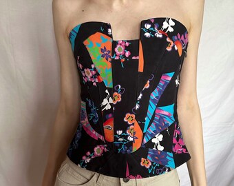 Y2k Vintage VERSACE for H&M Corset. Silk Floral Bustier Top