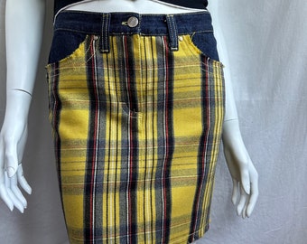 y2k vintage FERRE JEANS wool plaid skirt. denim mini skirt