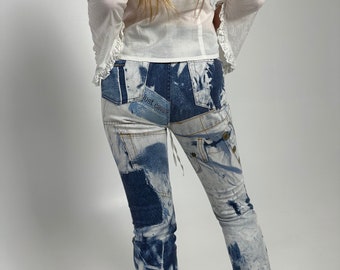 Vintage 90s JUST CAVALLI Green Jeans. Abstract Frared Pants - Etsy