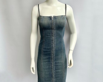 y2k Vintage MISS SIXTY Jeans-Kleid mit Reißverschluss. Tank Jeans Kleid