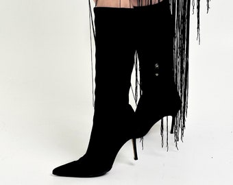 y2k vintage VERSACE suede heeled boots. black knee stiletto boots size 39