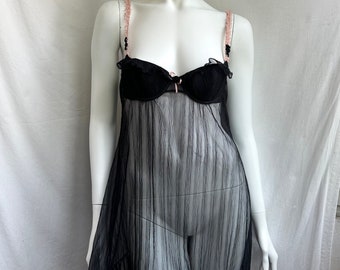 Babydoll in rete vintage CHANTAL THOMASS, modello y2k. Camicia da notte floreale nera e rosa