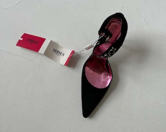 Y2k Vintage Versus Versace Schwarz Wildleder Strass Heels, Größe 39