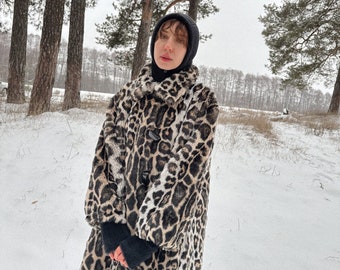 vintage 80s ESCADA leopard faux fur coat