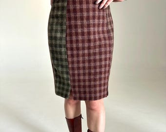 Y2k Vintage Dolce Gabbana Plaid Skirt, Wool Midi Skirt
