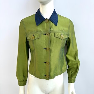 Vintage 90s Fendi Metallic Green Jacket, Collared Button Jacket
