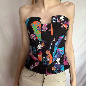 y2k vintage VERSACE voor H&M korset. zijden gebloemde bustier top