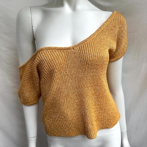 Vintage 80s Christian Dior Gold Top, Knitted Top Boat Neckline, Christian Dior Sport