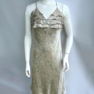 Y2k Vintage Armani Pearl Satin Dress, Ruffle Bra Floral Gown, Criss Cross Back Straps