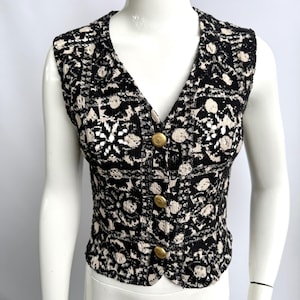 Vintage 90s Moschino Lace Top, Black and White Floral Guipure Button Vest