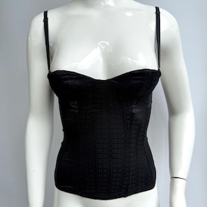 NWT Y2k Vintage Satin Black Bustier John Richmond, Monogram Corset Spaghetti Straps