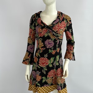 vintage 90s CHRISTIAN LACROIX floral dress. polka dots long sleeve mini dress