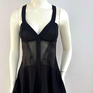Vintage 90s Armani Jeans Black Dress, Criss Cross Back Dress, Silk Button Gown