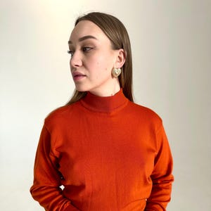 Vintage 90s Kenzo Paris Knit Brick Color Sweater, Turtleneck Hot Orange Top