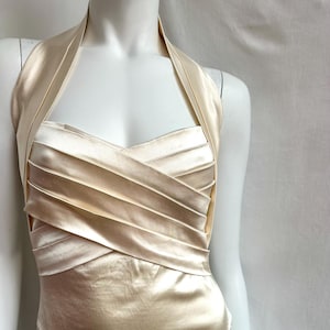 Vintage 90er Jahre Satin Body in Ivory, Plissee Neckholder Bodysuit