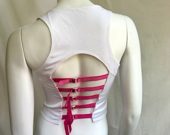 y2k Vintage THIERRY MUGLER Crop Tank Top. Reißverschluss Korsett. Schnürung hinten Mieder