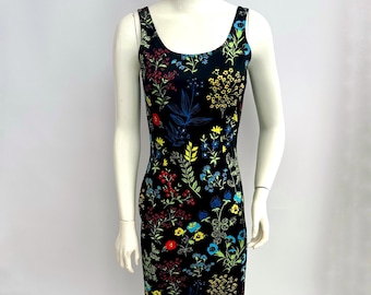 Vintage 90er Jahre Versace Floral Maxi Kleid, Tank Kleid, Bodycon Kleid
