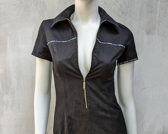 Vintage Versace Jeans Couture Mini Dress, Y2K Zipper Front, Size S