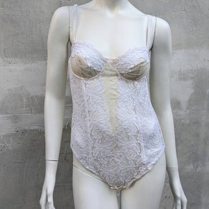 vintage 90s LA PERLA lace bodysuit. white floral embroidery underwear