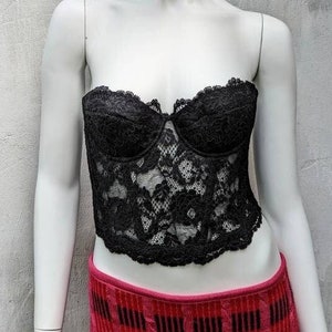 Vintage 90s LA PERLA Lace Bustier | Black Floral Mesh Corset Small